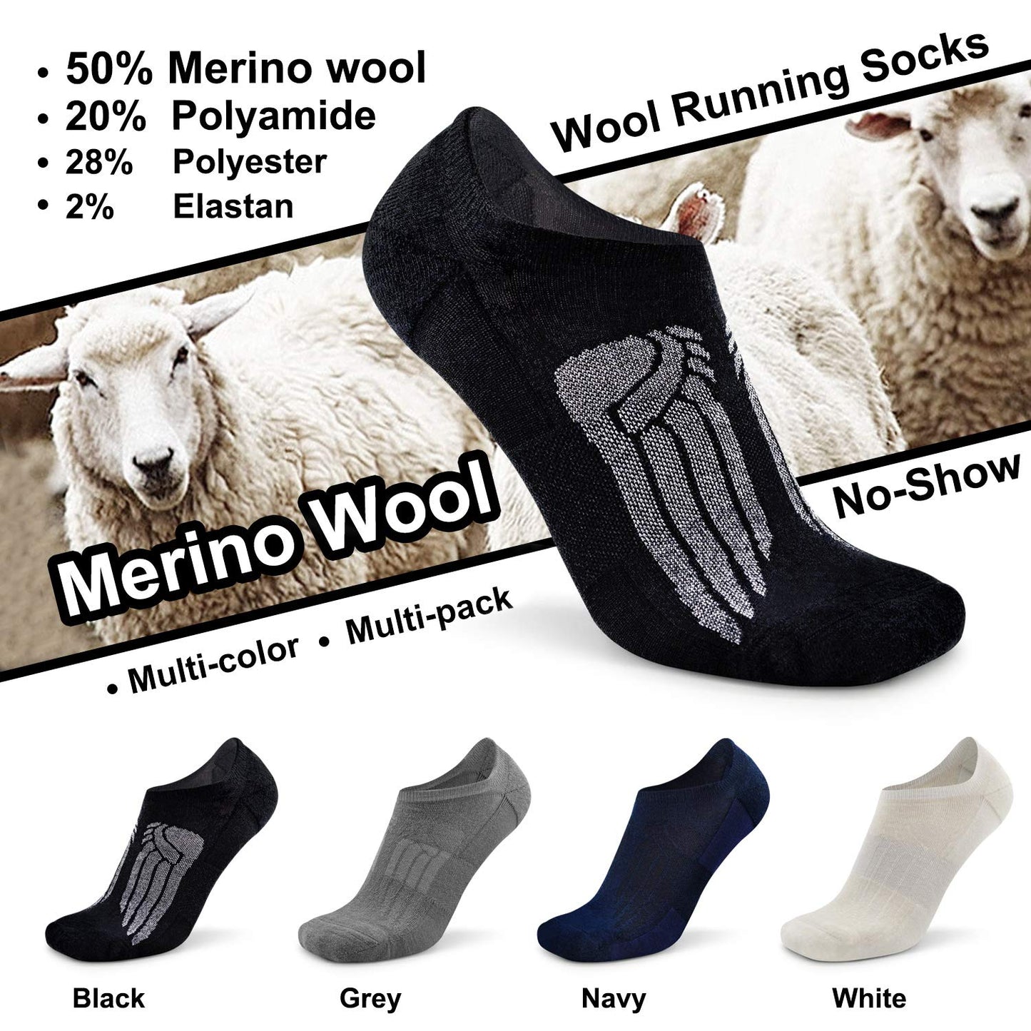 Busy Socks Women's Invisible Wool No Show Socks for Men, Men's Office Anti Slip Comfort Fit Walking Bowling Riding Running Cycling Socks, 3 Pairs, Medium, Black