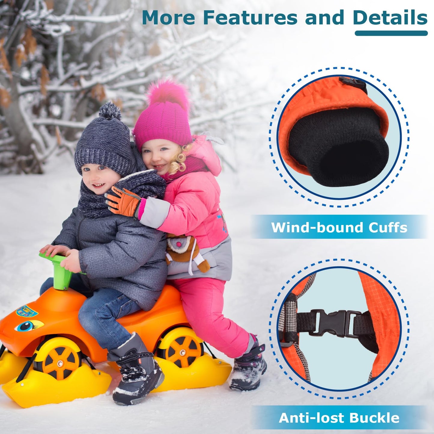 YAPJEB Kids Winter Gloves, Snow Warm Gloves, Waterproof Ski Gloves for Boys and Girls Skating Snowboarding Hiking(Black-S)