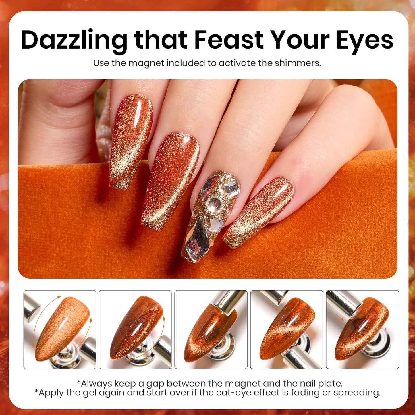 Beetles Cat Eye Gel Nail Polish 9ml Holographic 9D Cat Eye Gel Polish with Magnet Stick Amber Gleam Shimmer Velvet Gel Nail Polish Soak Off UV LED Nail Lamp Salon DIY Home