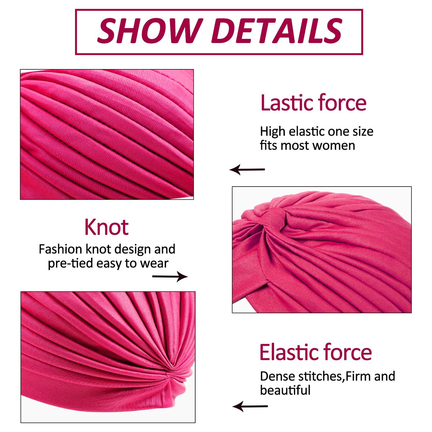 Syhood 4 Pieces Turbans for Women Head Wraps for Women Beanie Headwraps,4 Colors(Black, White, Rose Red, Light Purple)