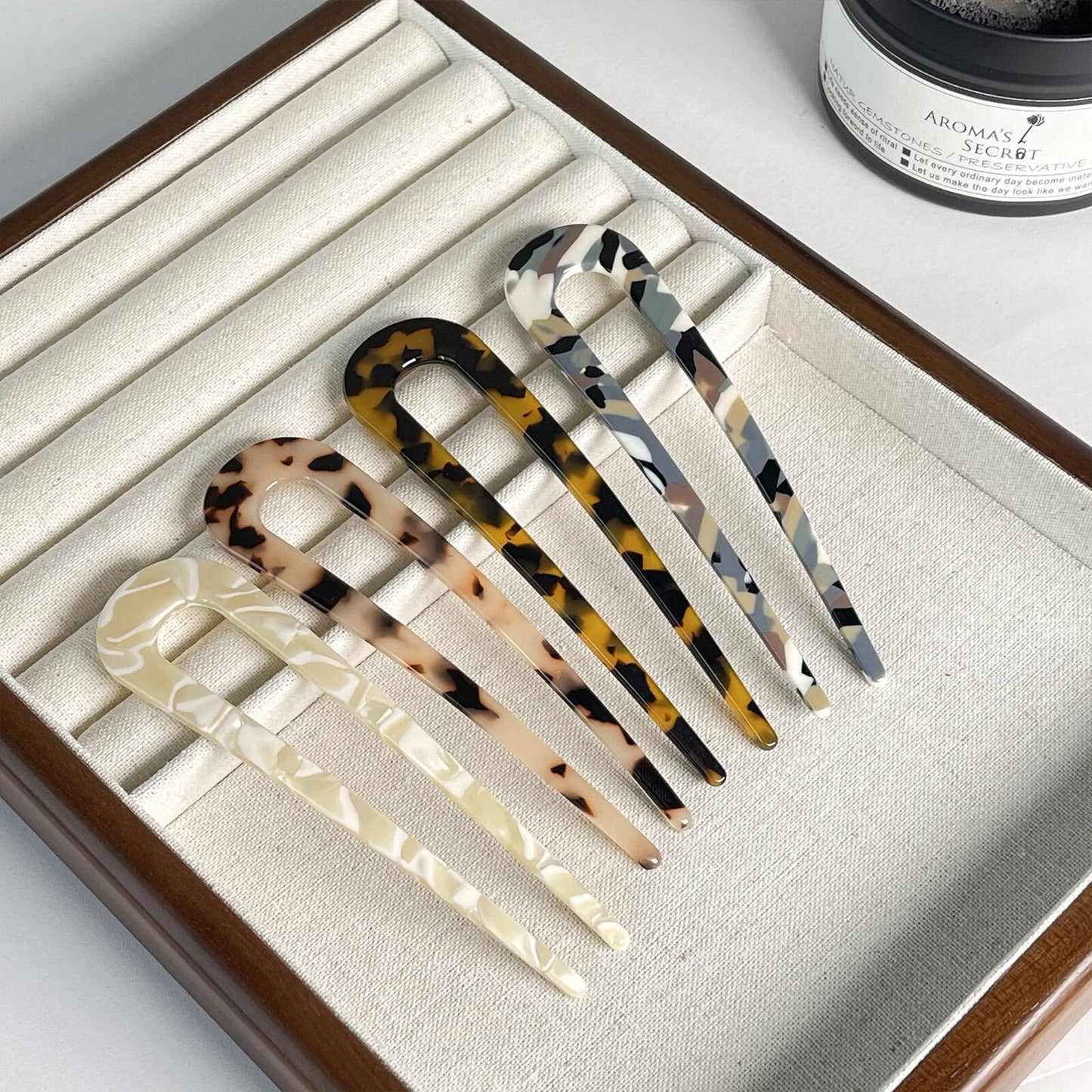 FRDTLUTHW 4.3Inch U Shaped Hair Fork Acetate Tortoiseshell French Hair Pin Colored 2 Prong Bun Hair Sticks for Women(pack of 4)