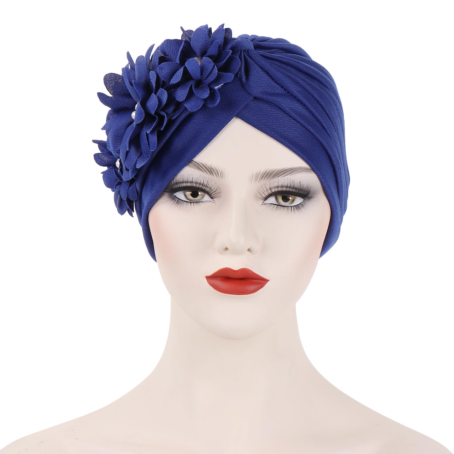 YYAOJHAO Women Flower Turban hats - Ruffle Pre tied Headwrap Caps Chemo Beanies Hijab Headscarf for Cancer Patient Hair Loss (Polyester, Blue)