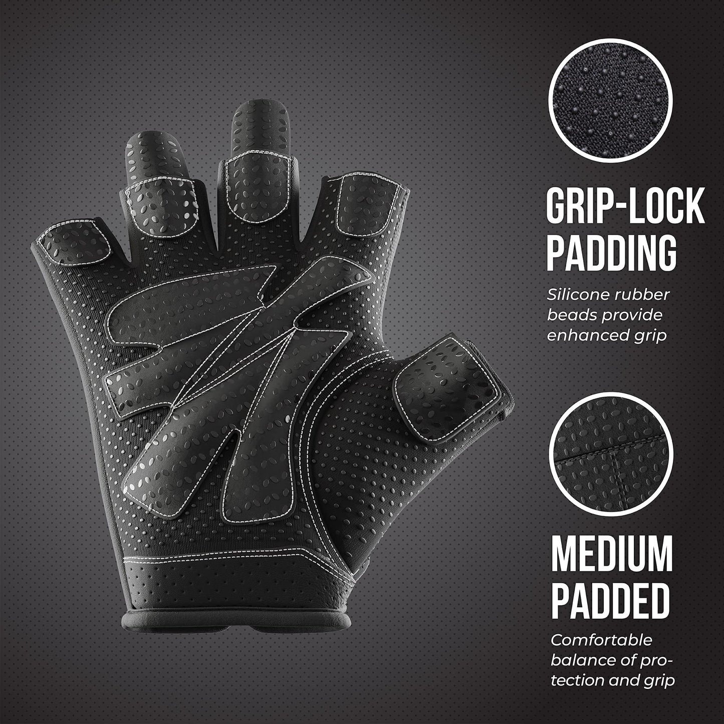 Contraband Pink Label 5137 Women's Padded Weight Lifting and Rowing Gloves w/Grip-Lock Padding (Pair) - Machine Washable Fingerless Workout Gloves Designed Specifically for Women (Gray, X-Small)