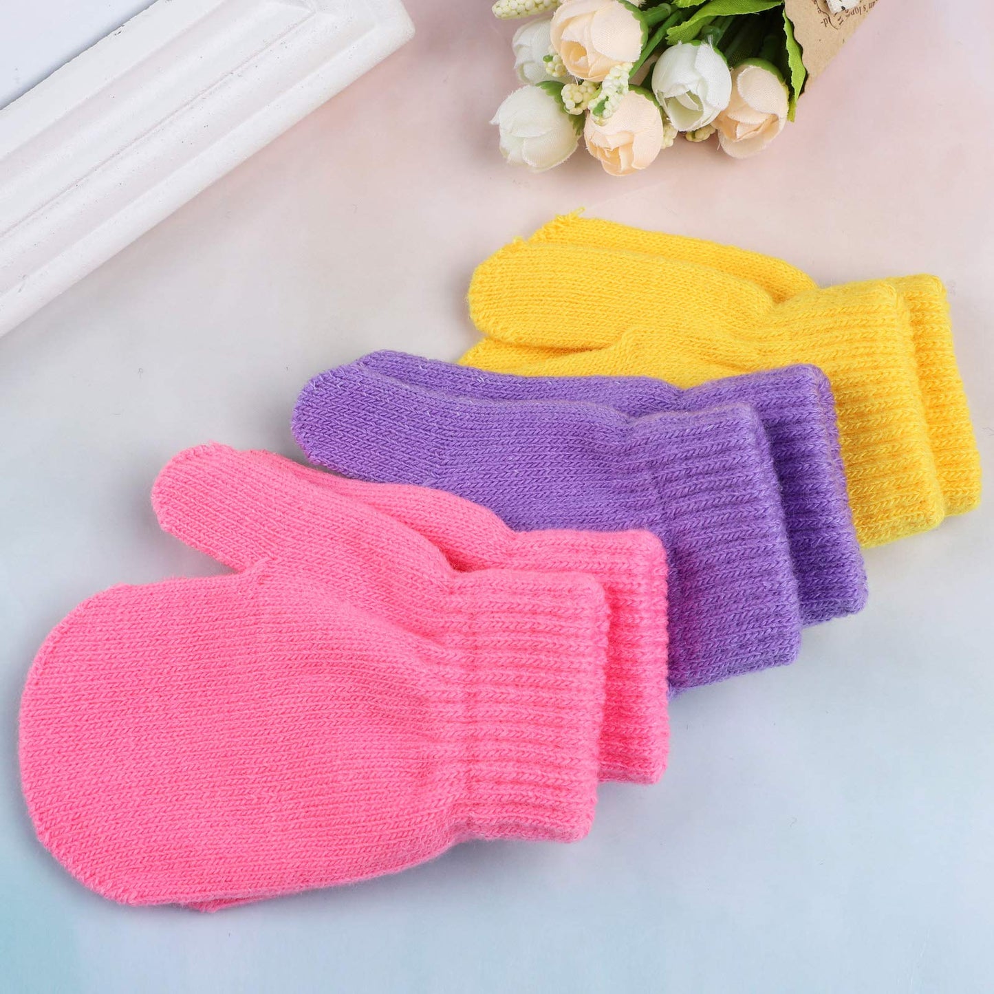 Cooraby 12 Pairs Toddler Winter Mittens Unisex Knitted Baby Gloves Mittens (2-4T, White,Beige,Orange,Mixed Rainbow Colors)