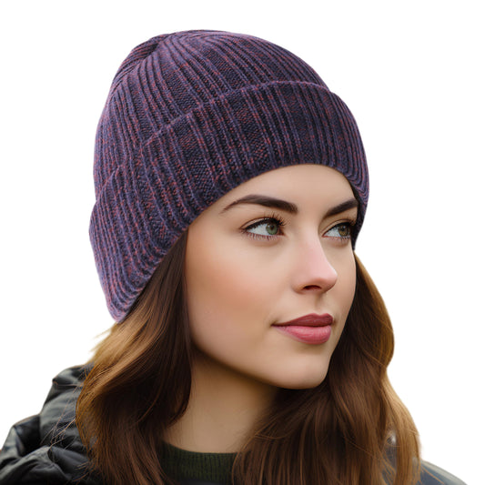 OUTDOOR SHAPING Fleece Lined Knit Cuffed Beanie Winter Hats for Women Men Soft Ski Skull Cap Navy/Burgundy