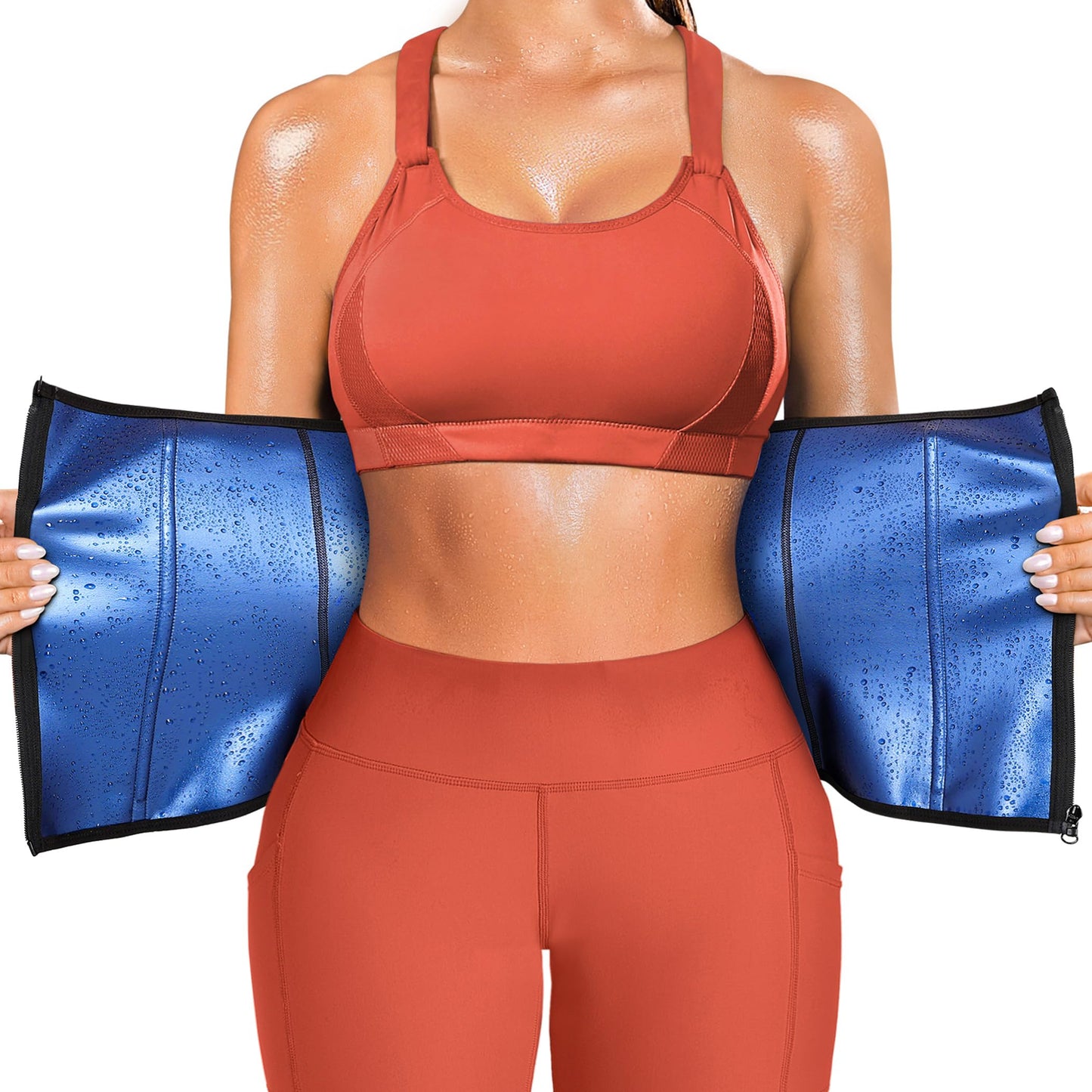 SCARBORO Waist Trainer for Women Belly Fat Sauna Sweat Waist Trimmer Corset for Stomach Wrap Workout Belt Shaper Band Zipper (Black-blue inner, Small)