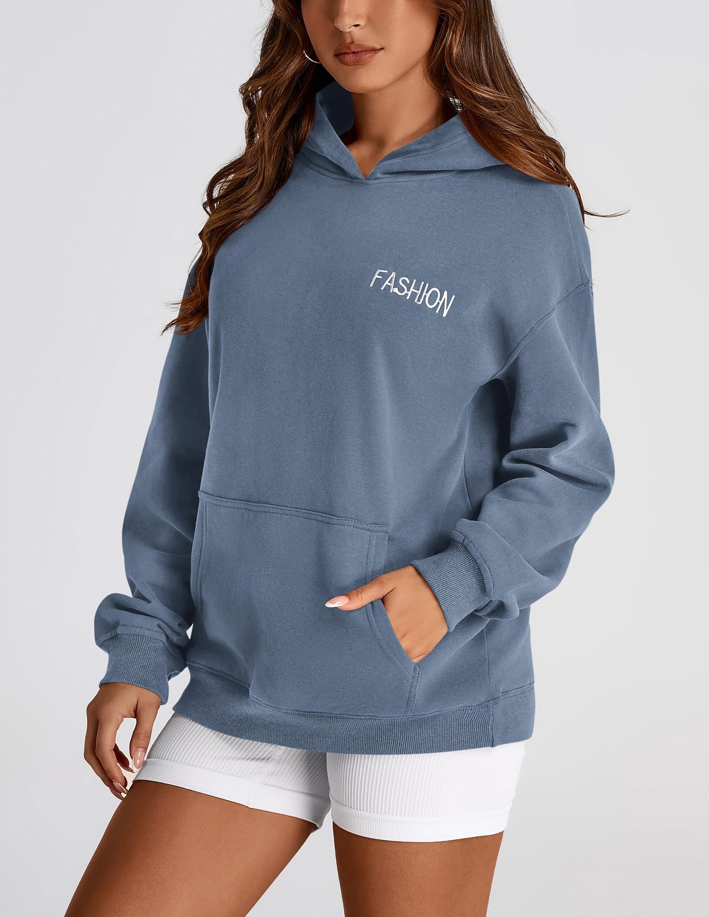 PRETTYGARDEN Womens Long Sleeve Hoodies 2024 Fall Fashion Outfits Solid Oversized Pullover Sweatshirts Clothes with Pockets (Haze Blue,X-Large)