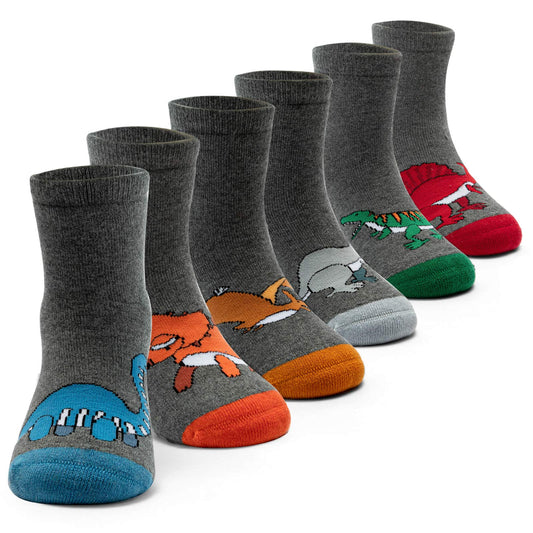 HowJoJo Boys Wool Socks Kids Winter Warm Socks Dinosaur Crew Socks 6 Pack 6-8 Years
