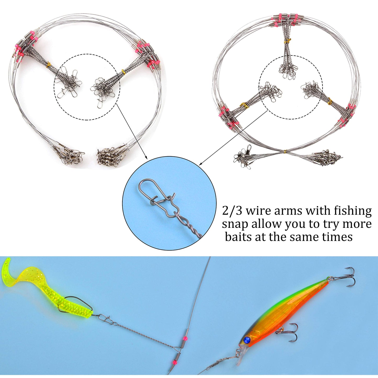 Fishing Leaders Stainless Steel Wire Rigs Saltwater Surf Fishing Rigs Standard Bottom Rigs Old Dominion Style Steel Leaders Saltwater Fishing Rig High Strength with Swivel Snaps Beads
