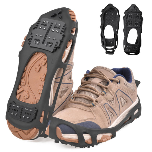 Ice Cleats Snow Traction Cleats Crampons for Walking on Snow and Ice,Non-Slip Overshoe Grippers Anti Slip Footwear for Shoes and Boots (24 Steel Without Straps, Medium(5.5-7 men/7-8.5 Women))