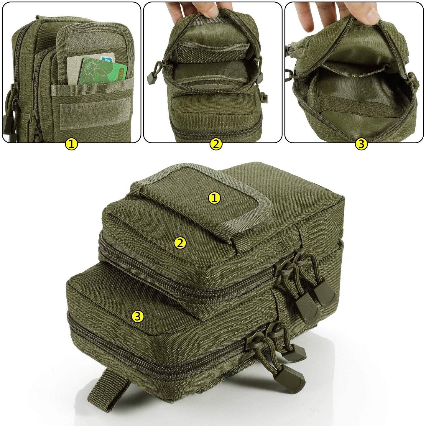 FRTKK 2 Pack Molle Pouches - Tactical Compact Water-Resistant EDC Pouch Small Utility Pouch Bags (Patch Included) (2 Pack-Army Green 2)
