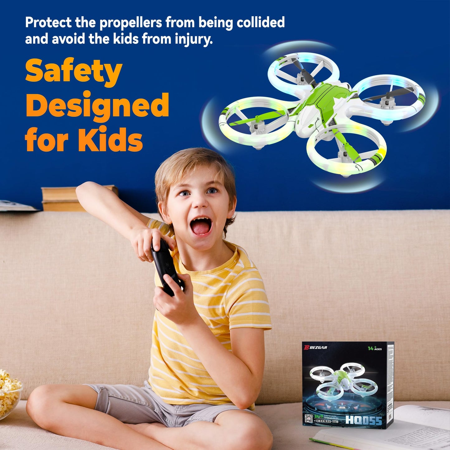 BEZGAR HQ051S Drone for Kids (Upgraded LED Lighting Effect) - Mini Remote Control RC Drones with Altitute Hold, 3D Flip, Headless Mode, Beginners Small Quadcopter, Gifts Toys for Boys Girls Adults
