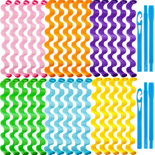 30 Pieces Heatless Waves Curlers Spiral Curls Styling Kit No Heat Hair Waver Spiral Curlers Rollers with 2 Pieces Styling Hooks for Most Hairstyles (45 cm)