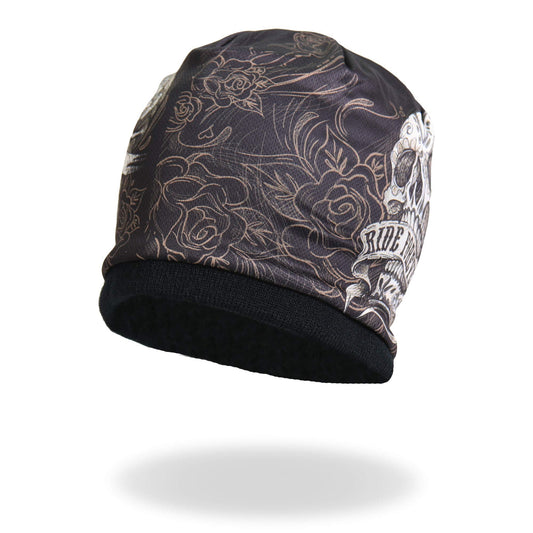 Hot Leathers Banner Skull Beanie (Black, One Size)