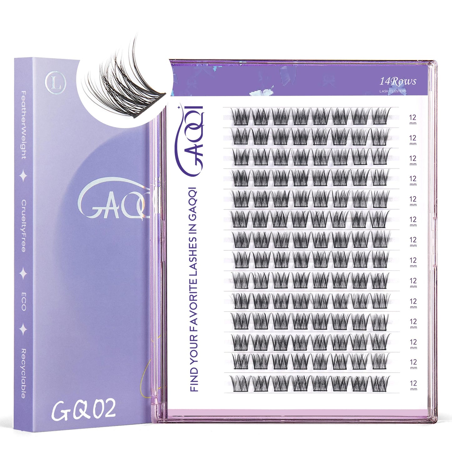 GAQQI Lash Clusters, GQ02 Individual Lashes C Curl 112PCS, Wide Band 12MM Only Eyelash Clusters, Natural and Wispy Cluster Lash Extensions (GQ02,12mm, C Curl)