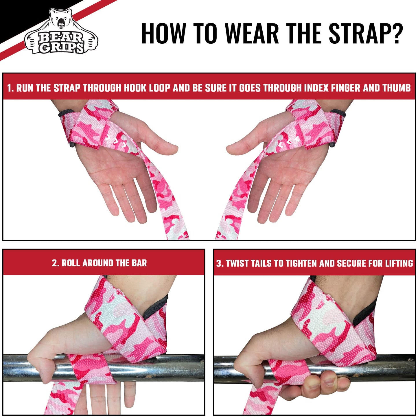 Bear Grips Lifting Straps Gym, Wrist Straps for Weightlifting, Gym Straps, Weightlifting Straps, Deadlift Straps, Weight Lifting Straps for Men, Weight Straps Lifting Women, 2 Lifting Strap Pink Swirl