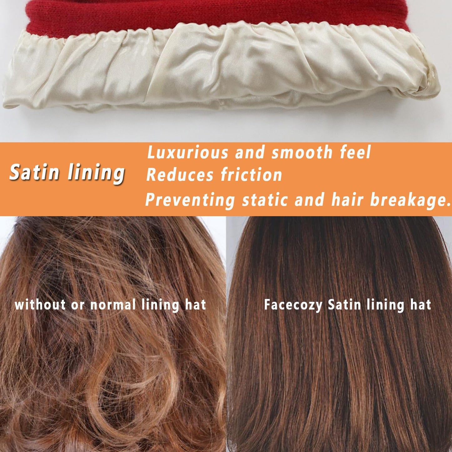 Facecozy Satin Lined Beanies Women Slouchy Beanie Knit Winter Hat for Women Men Silky Lining Lightweight Skull Beanies Cap… (US, Alpha, One Size, Burgundy)