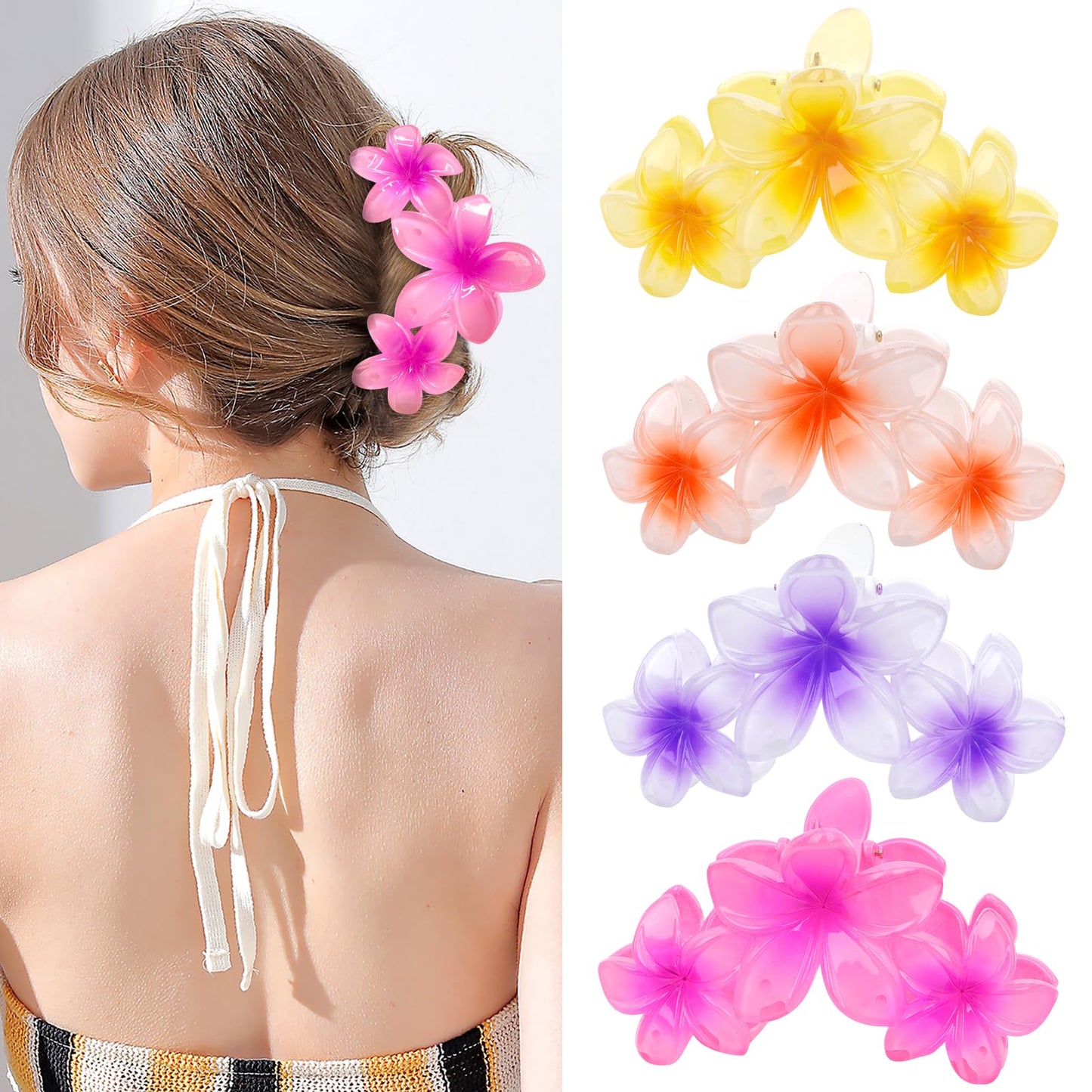 Colorful Hawaiian Flower Hair Clips for Women - Large Non-Slip Claw Clips with Strong Hold, Beach Hair Accessories for Thick Hair