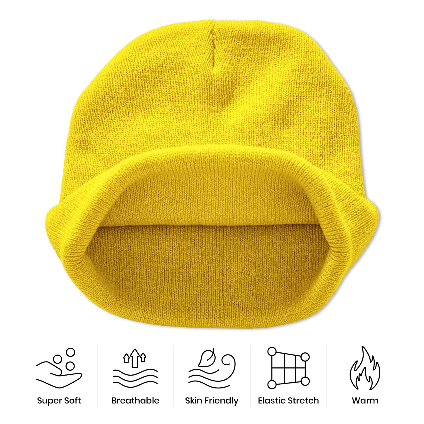 Ulikuwa Knit Cuffed Beanie Hat for Men Women, Funny Embroidered Unhappy Frog Acrylic Soft Warm Winter Hats, Yellow