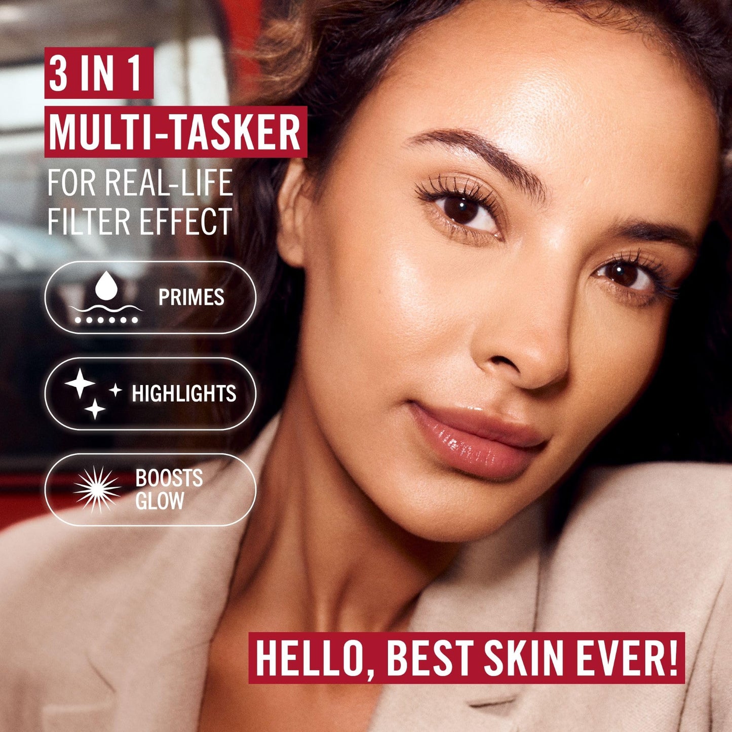 Rimmel Multi-Tasker Better Than Filters, 007 Deep, Face Primer, Glow Booster and Highlighter, Vegan Formula, Anti-Ageing Benefits, Light-Reflecting Pigments, Giant Soft-Touch Wand, 1oz