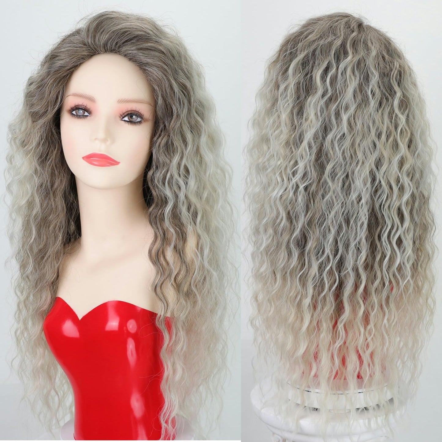 Fencca Layered Blonde Long Curly Wigs for Women Lightweight Synthetic Wavy Wig Mix Color Natural Hair Replacement Wig Fluffy