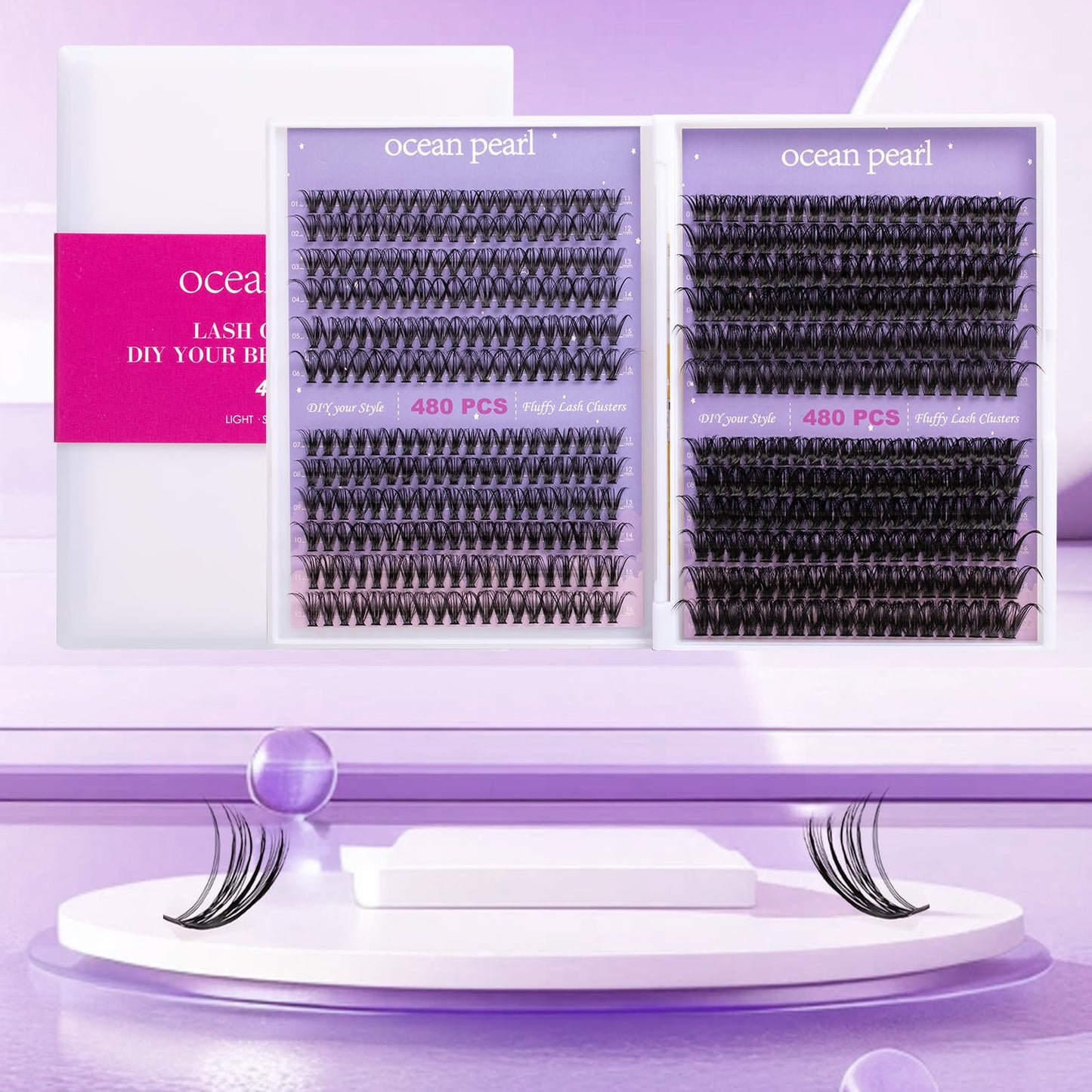 Ocean Pearl Lash Clusters 480PCS 11-20mm Individual Eyelash Extensions 30D+40D+80D+100D DIY Thick Volume Natural Lashes for Beginners at Home-4