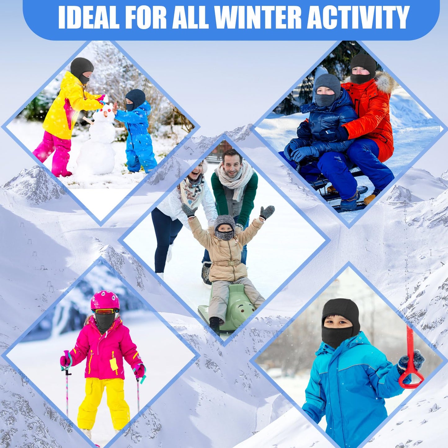 Syhood Kids Balaclava Face Mask Winter Ski Hat Face Covering Windproof Face Warmer for Cold Weather(Black, Dark Gray,Navy Blue,Rose Red,4)