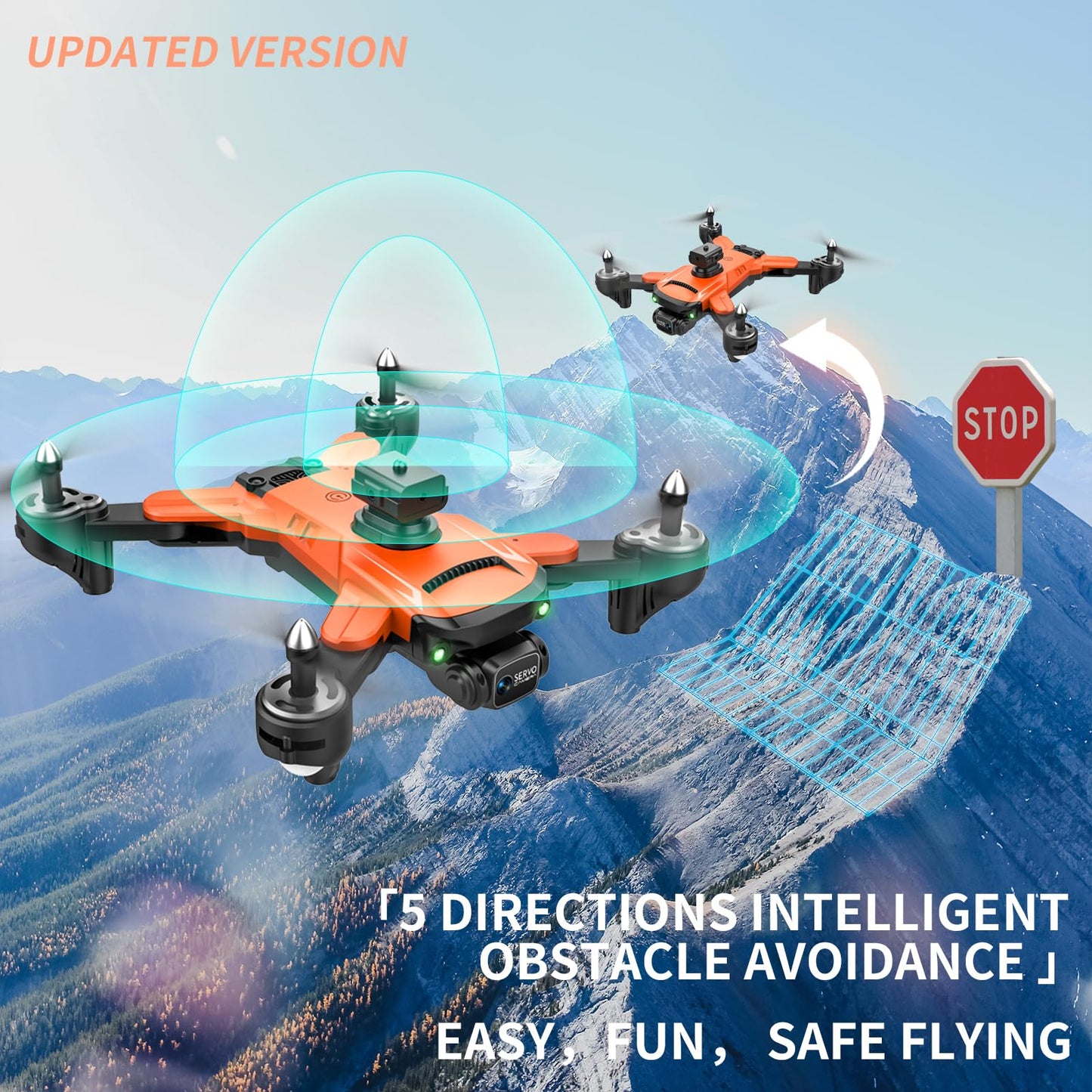 RiskOrb Drone with Camera for Kids/ Adults/Beginners, 540 Assisted Obstacle Avoidance, Optical Flow Positioning, Remote Control 1080P Double Camera, 3D Flip,Foldable FPV Video Pro Quadcopter, Toys Gift for Boys/Girls 8-12, 2 Batteries(Orange)