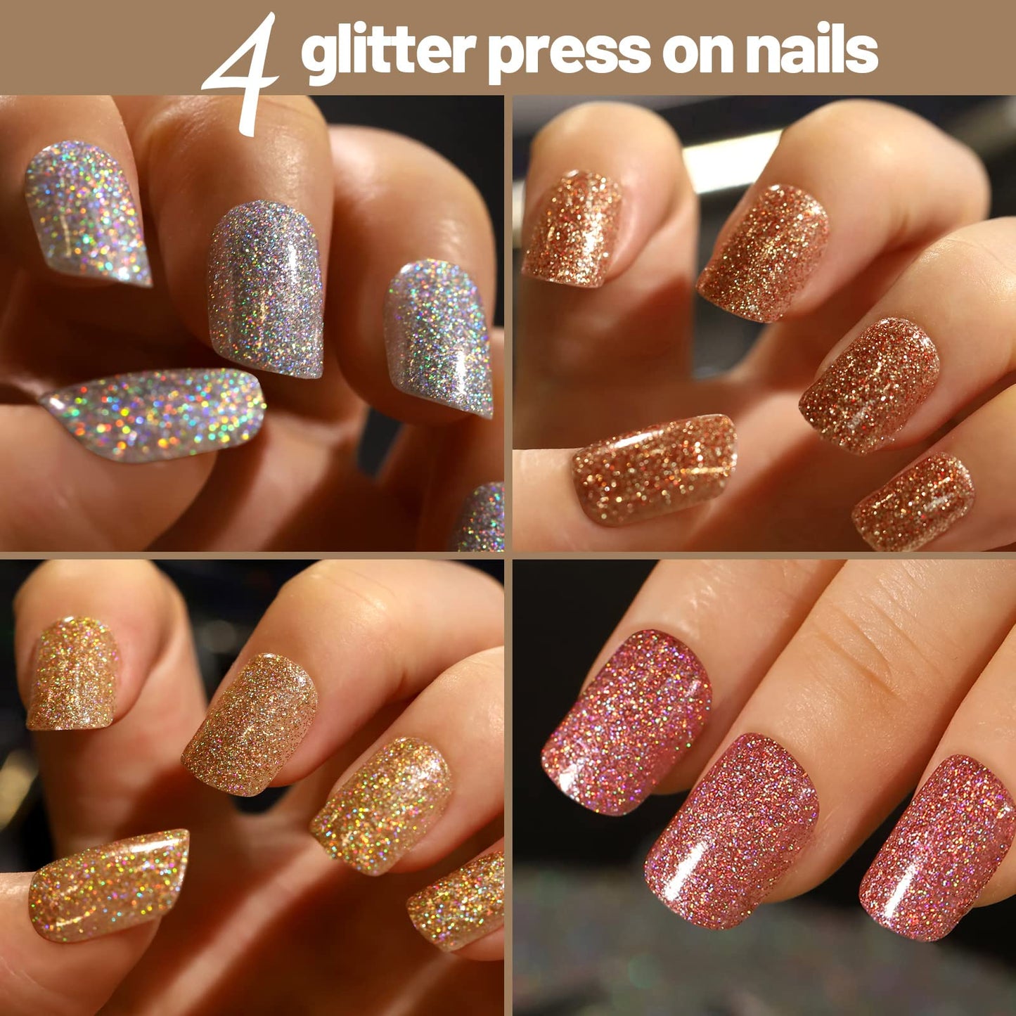 Teenitor Short Press on Nails,288Pcs Matte Acrylic Short Square Fake Nails Full Cover, Glitter Press On False Nails Glue on Nails Short