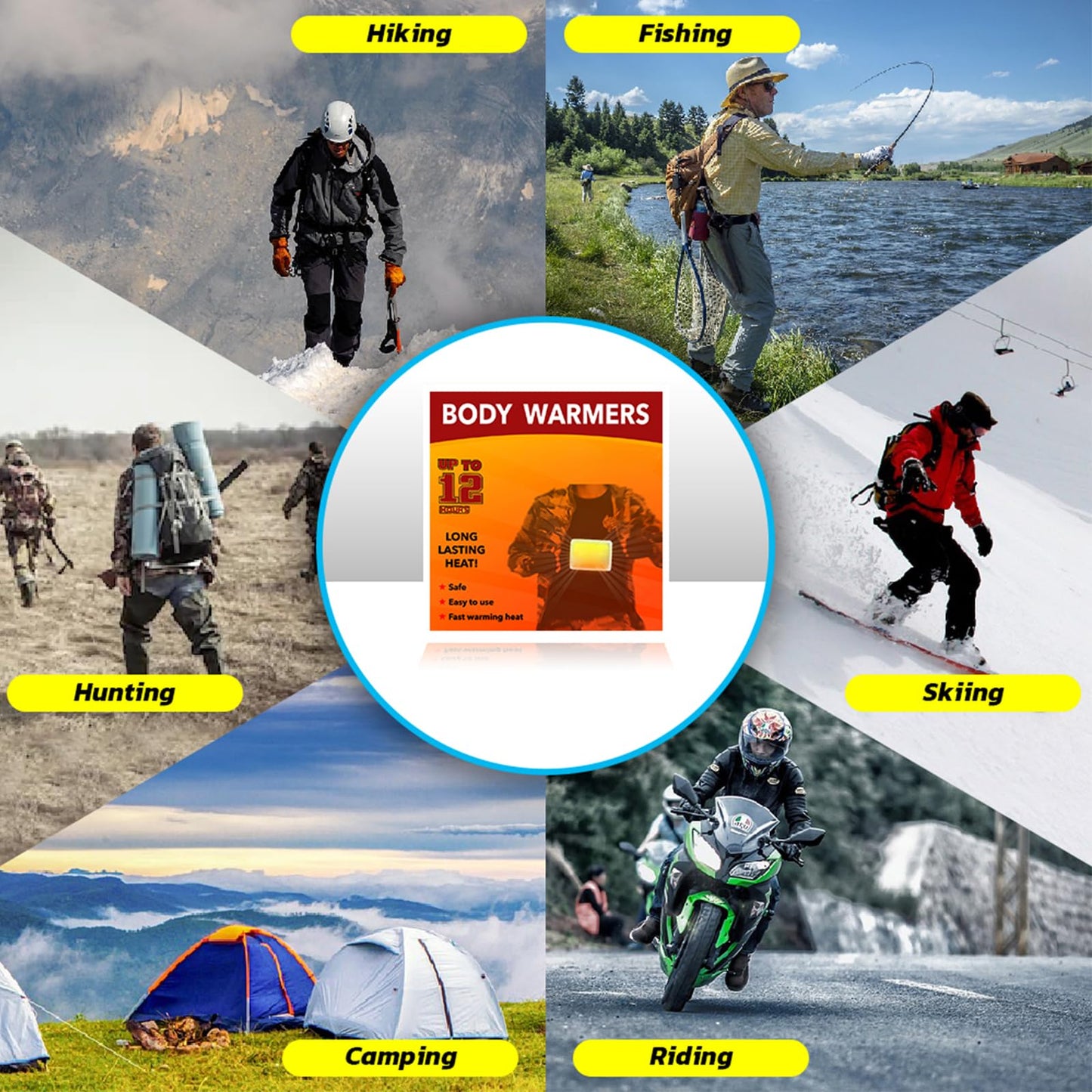 MR.ICE Body Warmers with Adhesive Backing, Body Hand Warmers Disposable Gives 12 Hours Warm (5.1"×3.7") for Women Men Kids, Extra Large Hand Warmers for Camping Hiking Fishing - 14 Packs