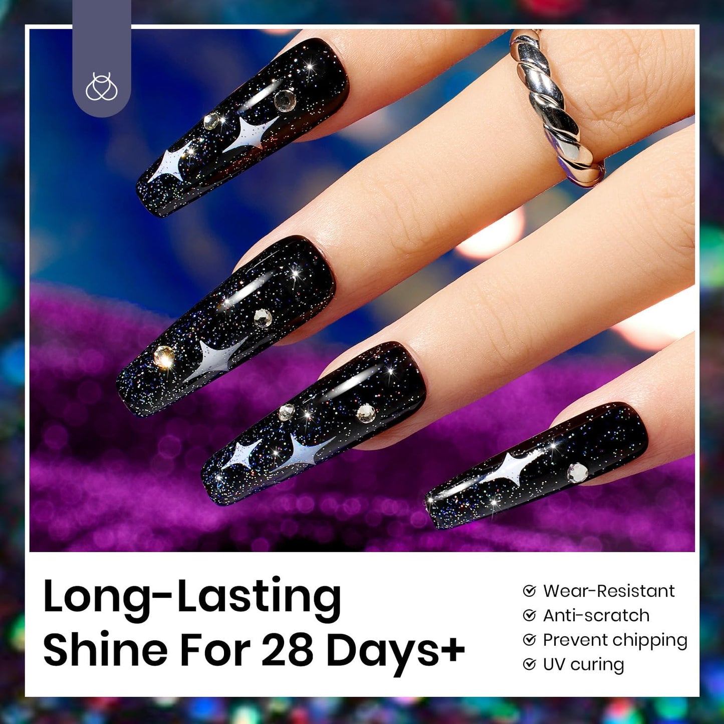 Beetles Glitter Gel Top Coat Iridescent Silver Mix Glitter Gel Nail Polish Glossy Shiny Soak Off Rainbow Shimmer No Wipe Top Coat (10ML)