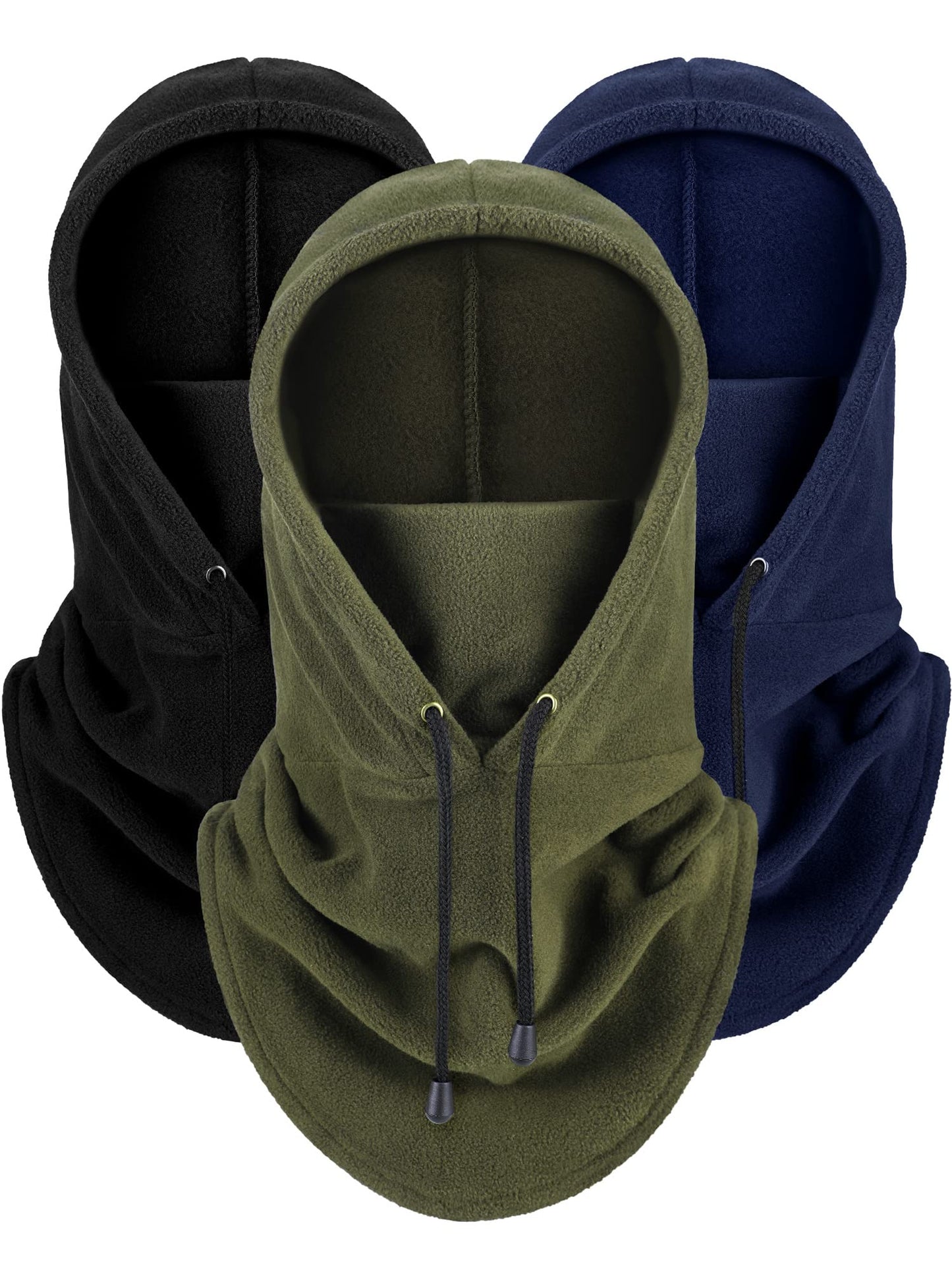 3 Pieces Camo Balaclava Hunting Face Mask Sherpa Hood Windproof Face Cover for Cold Weather Winter Outdoor Sports(Large,Drawstring Style)