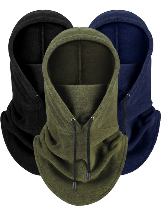 3 Pieces Camo Balaclava Hunting Face Mask Sherpa Hood Windproof Face Cover for Cold Weather Winter Outdoor Sports(Large,Drawstring Style)