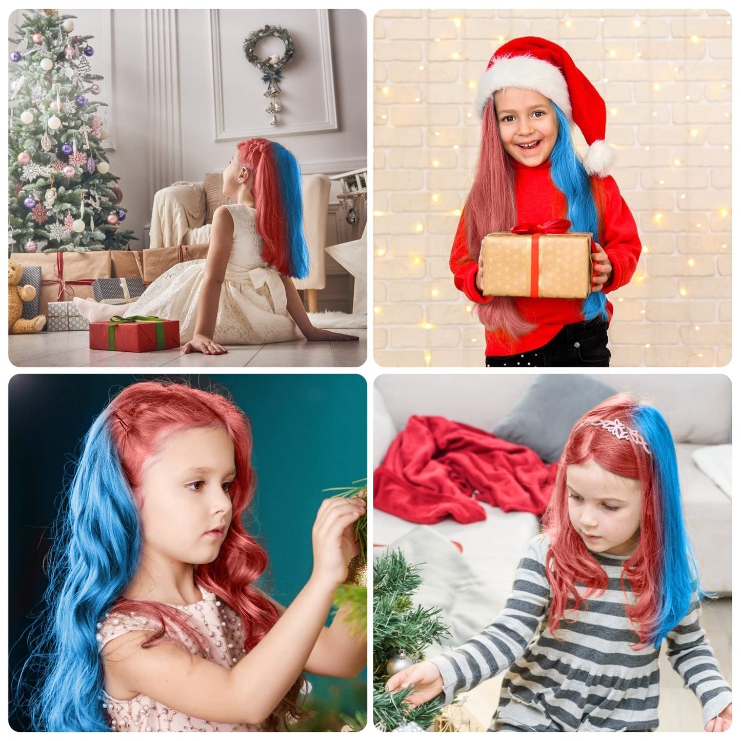 New Hair Chalk Comb Temporary Bright Hair Color Dye for Girls Kids, Washable Hair Chalk for Girls Age 4 5 6 7 8 9 10 New Year Birthday Cosplay DIY Halloween, Christmas (Red & Blue)