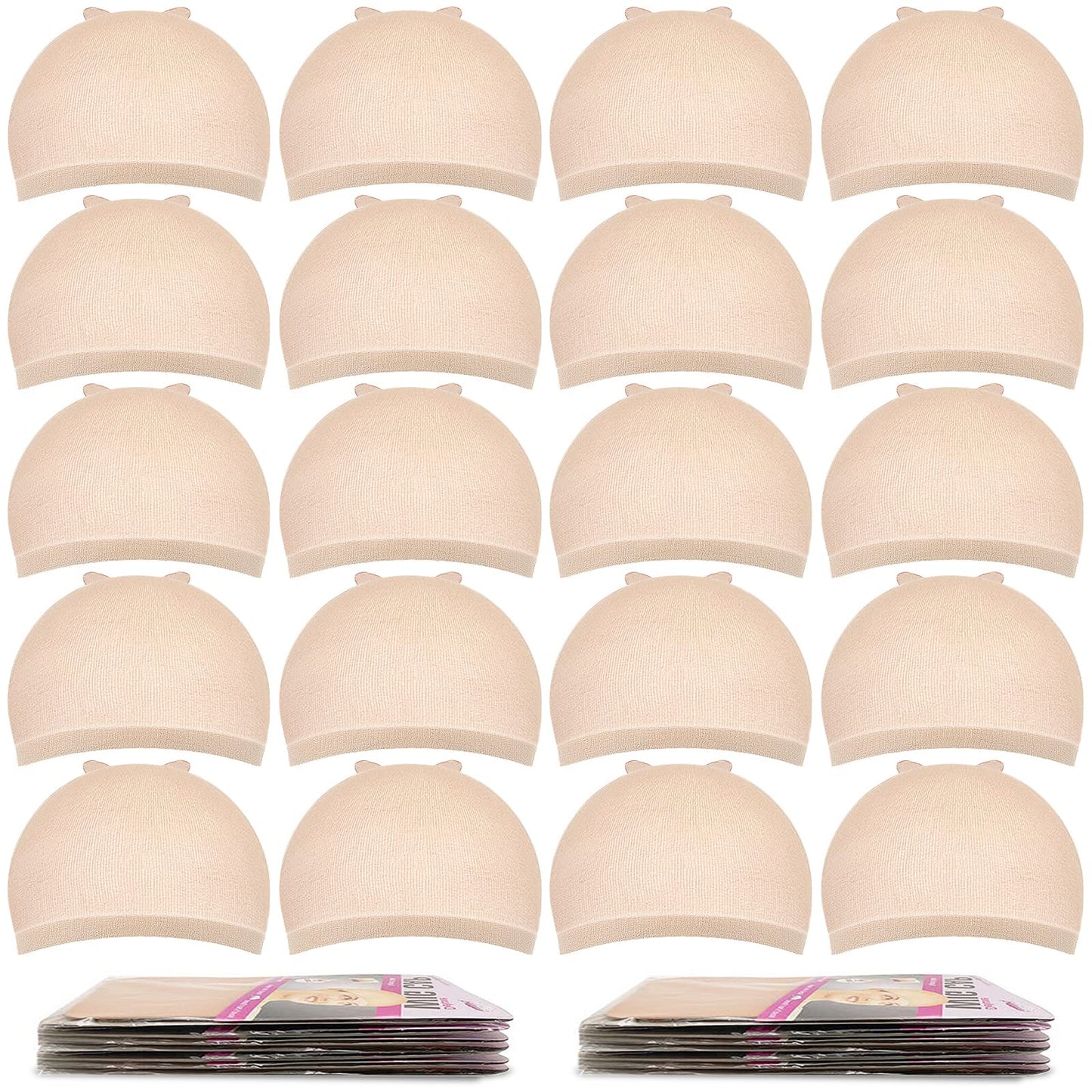 MORGLES 20 Pcs Wig Cap Beige, Stretchy Nylon Wig Caps for Women