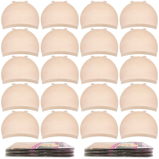 MORGLES 20 Pcs Wig Cap Beige, Stretchy Nylon Wig Caps for Women