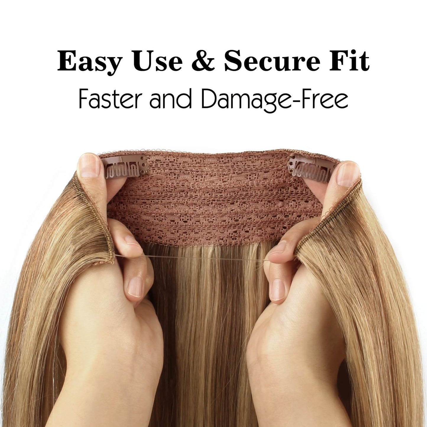 Sassina Invisible Wire Hair Extensions Real Human Hair with Transparent Wire Adjustable Size Secure Clips Natural Straight Secret Miracle Hairpiece, Highlight P6-12 12 Inch 70 Gram