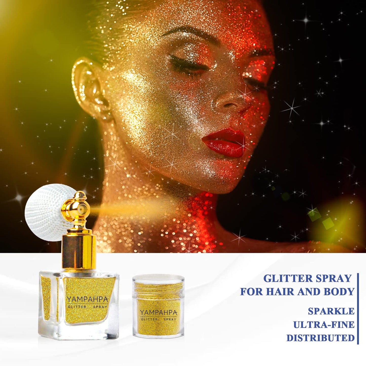 Vintage Body Glitter Spray, Gold Glitter Spray for Hair and Body Glitter Makeup, Extra Fine Hair Glitter for Rave Nail Christmas Craft Clothes, Include 1 Jar of Refills
