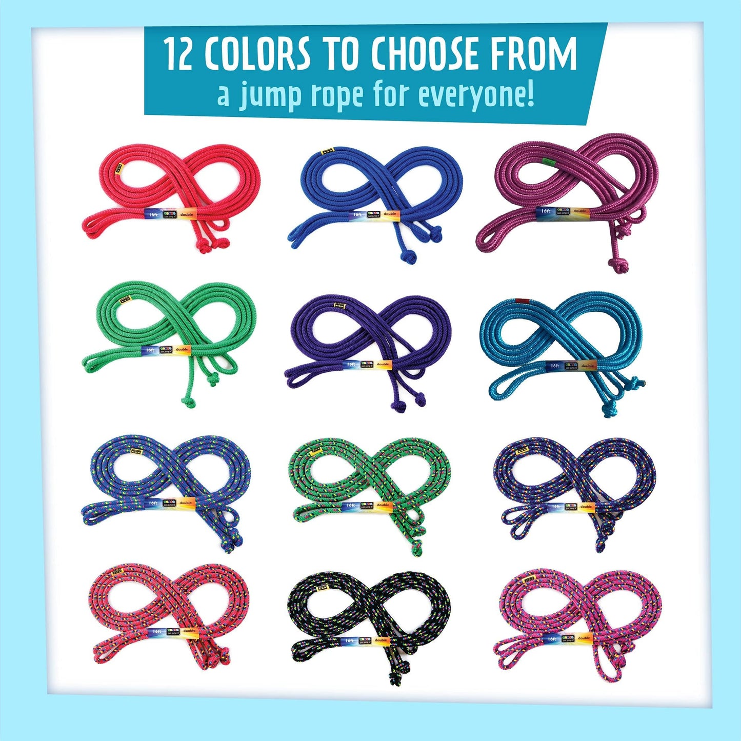 Just Jump It 16' Foot Single Jump Rope for Kids Women and Men - Active Outdoor Youth Fitness Excersing Equipment - Double Dutch Length Gym Accessories - Turquiose