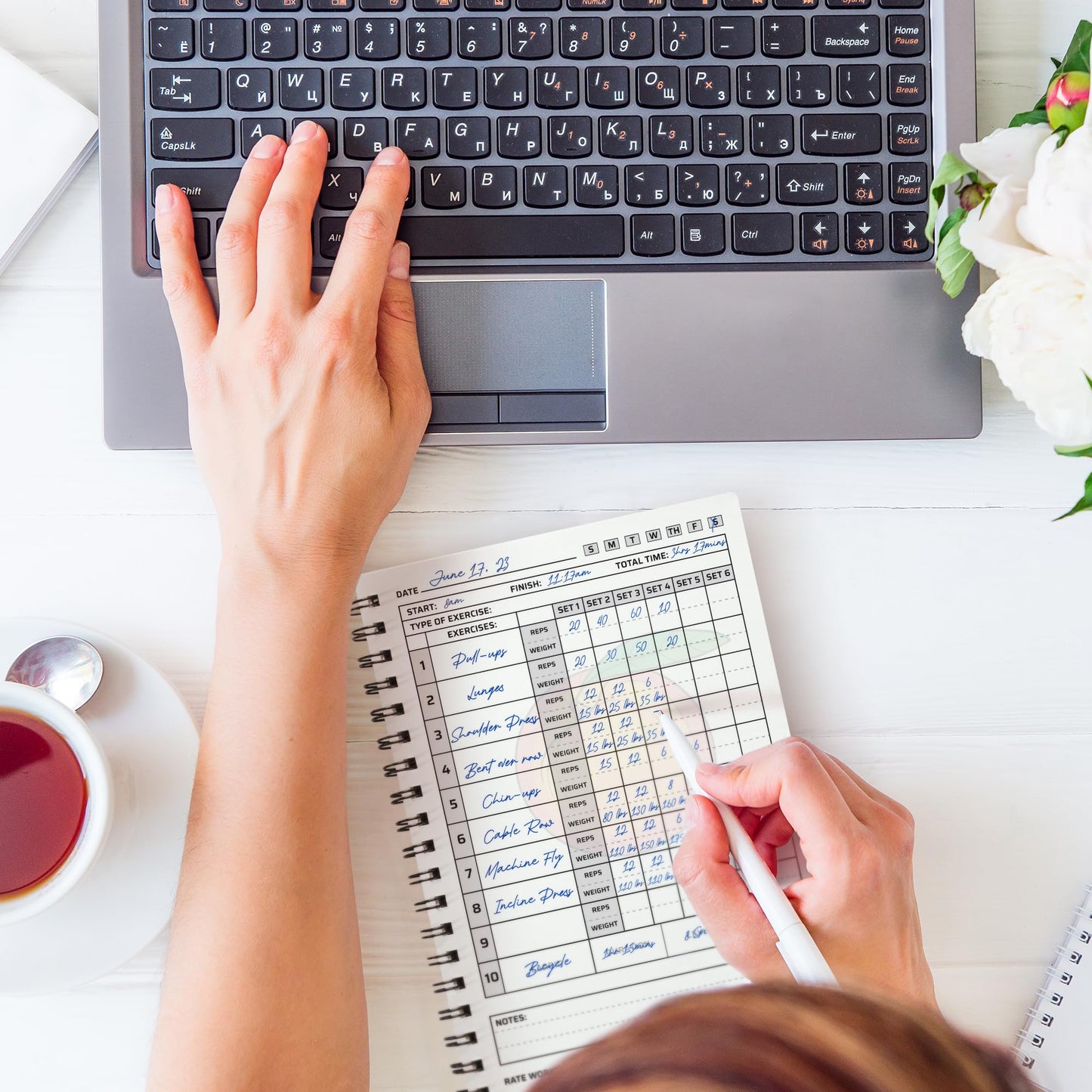 Workout Planner for Daily Fitness Tracking & Goals Setting - A5 Size, 6” x 8”, Peachy Pink), Men & Women Personal Home & Gym Training Diary - Log Book Journal - by Workout Log Gym