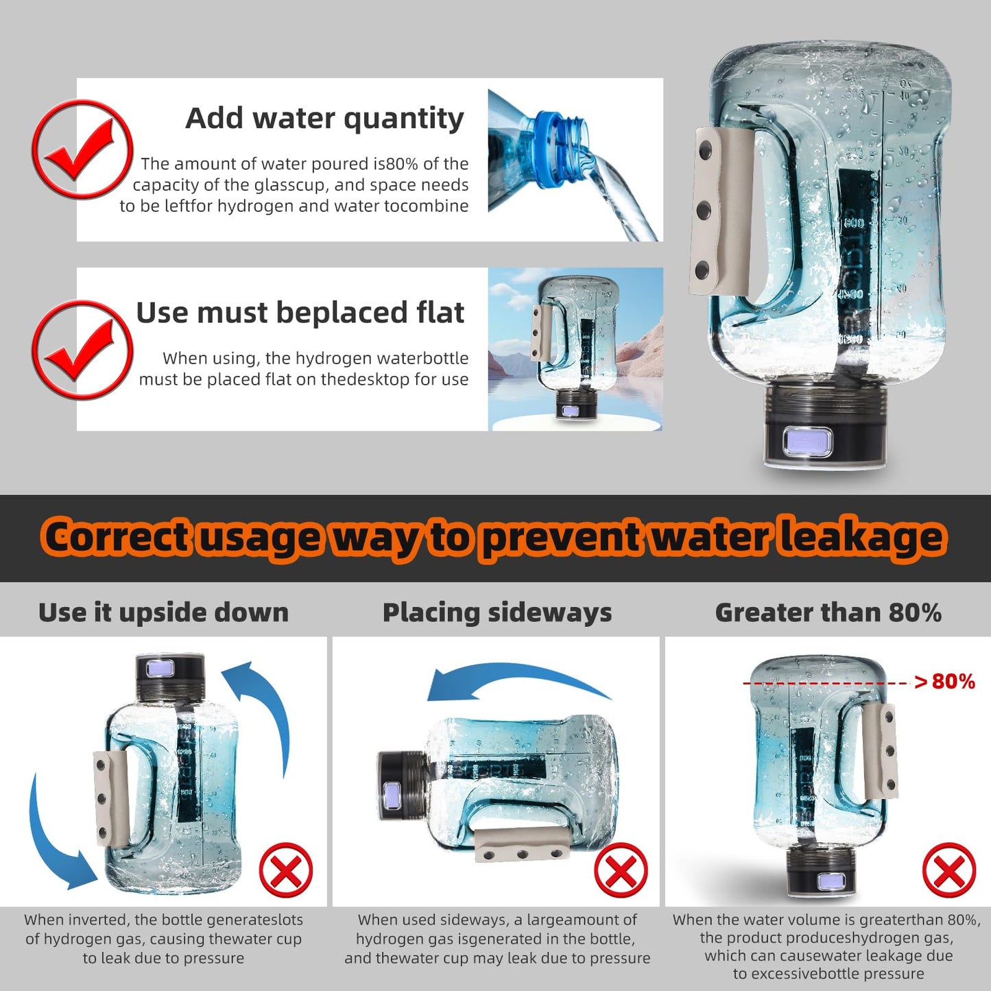 Hydrogen Water Bottle, 50oz/1.5L Large-Capacity Hydrogen Water Generator with SPE/PEM Technology, Rechargeable Hydrogen Water Ionizer, 6 Min Electrolysis for Sports Fitness Exercise Gift