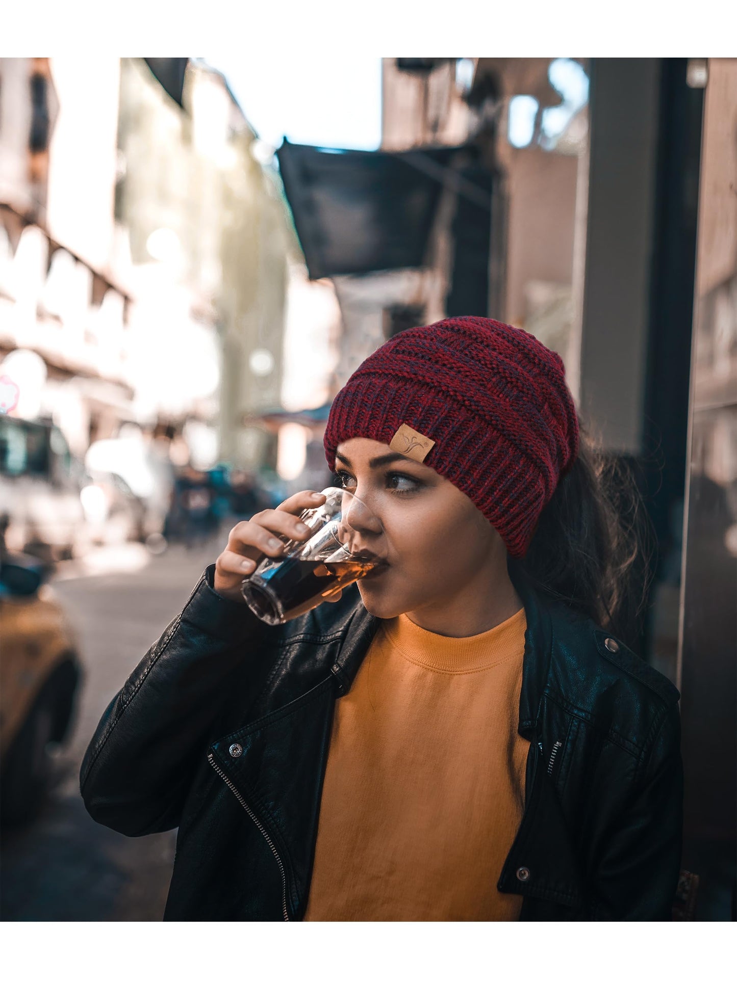 Soul Young Ponytail Messy Bun Beanie Tail Knit Hole Soft Stretch Cable Winter Hat for Women(One Size,Burgendy)