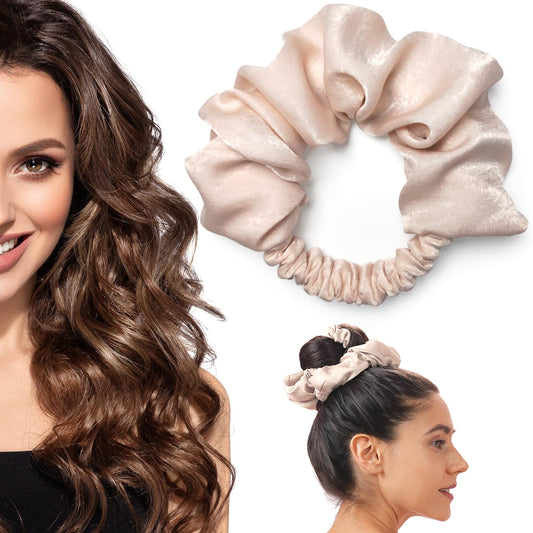 BLINKEEN Heatless Curling Scrunchie, Velvet, Beige, 1 Count (Pack of 1), Hair Roller for All Hair Types and Textures, No Heat Curls for Long Hair, Fashionable Item for Going Out and Exercise