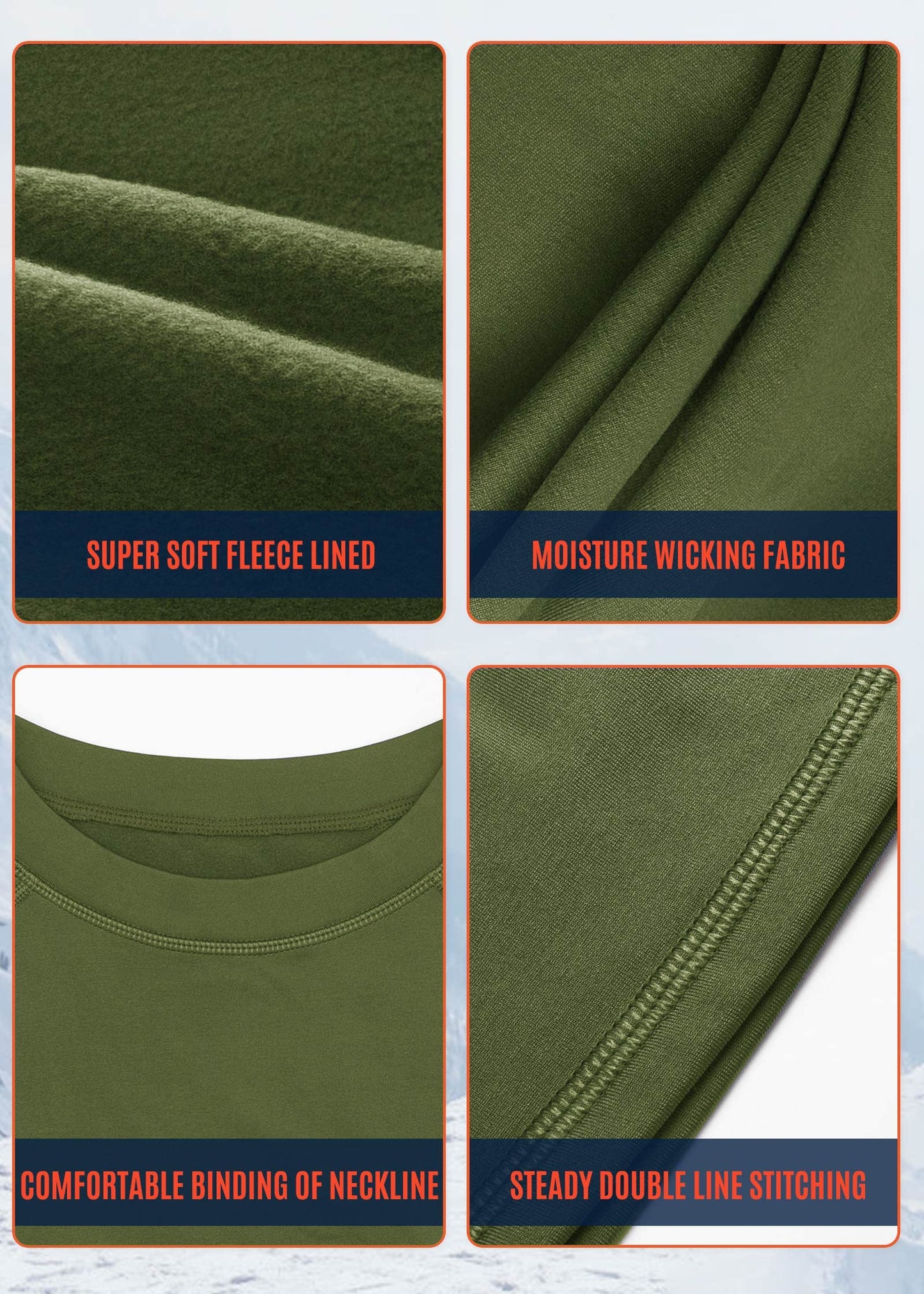 TOREEL Long Johns for Men Thermal Underwear for Men Fleece Lined Hunting Gear Mens Thermals Top and Bottom Set Dark Green