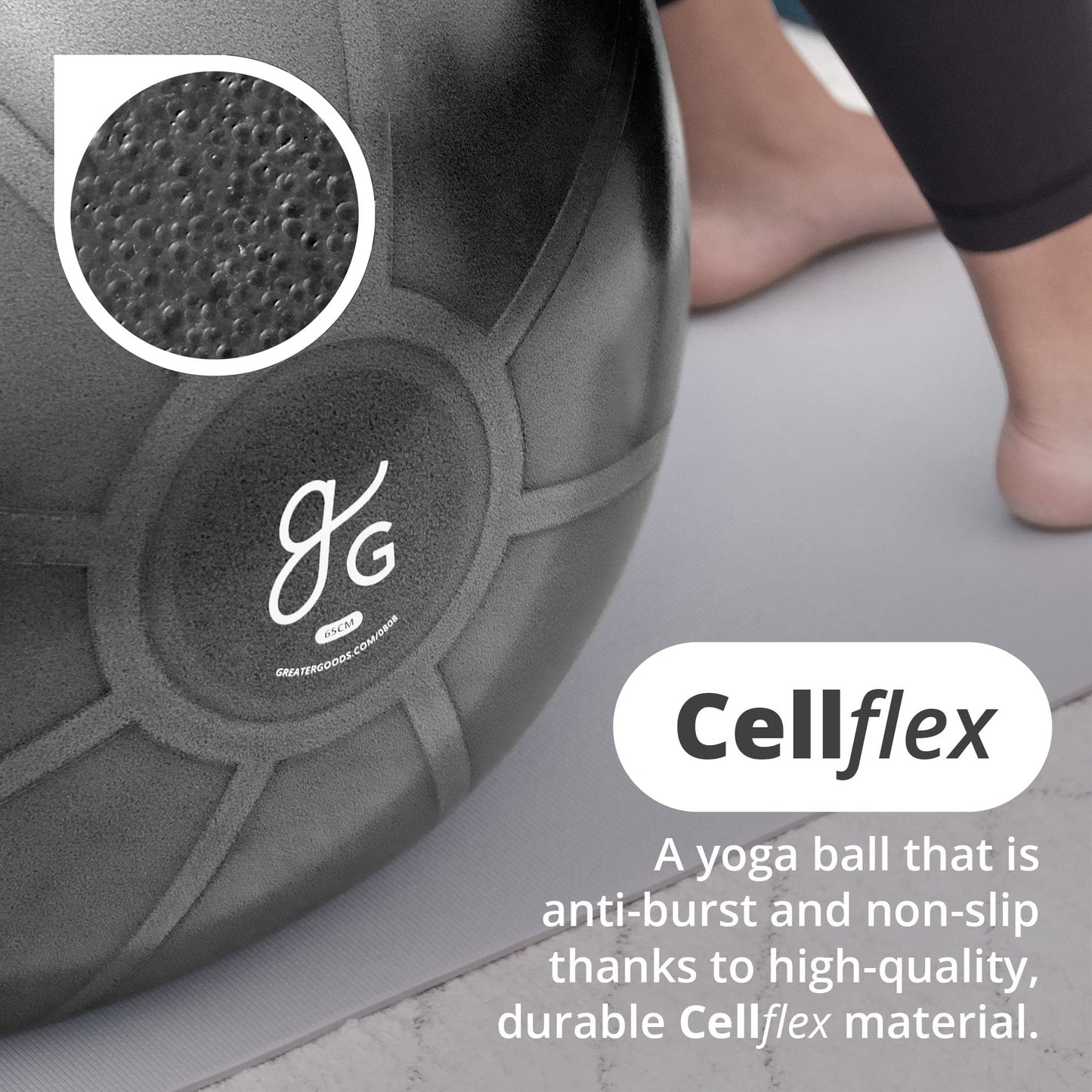 Greater Goods Exercise Ball - Yoga Ball for Working Out, Balance, Stability, and Pregnancy, Jet Black, 55cm