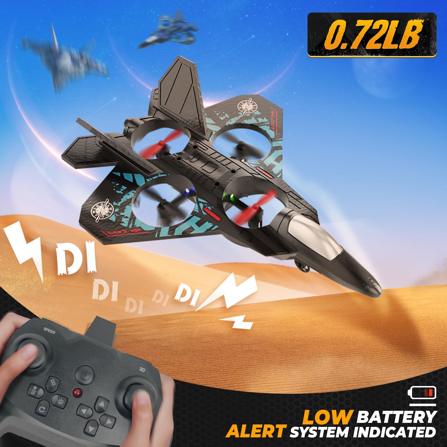 BEZGAR Drones for Kids | 2.4GHZ RC Plane, Remote Control Airplane, RC Helicopter, 360° Flip Fighter Jet Toy with Colorful LED Navigation Light Blue