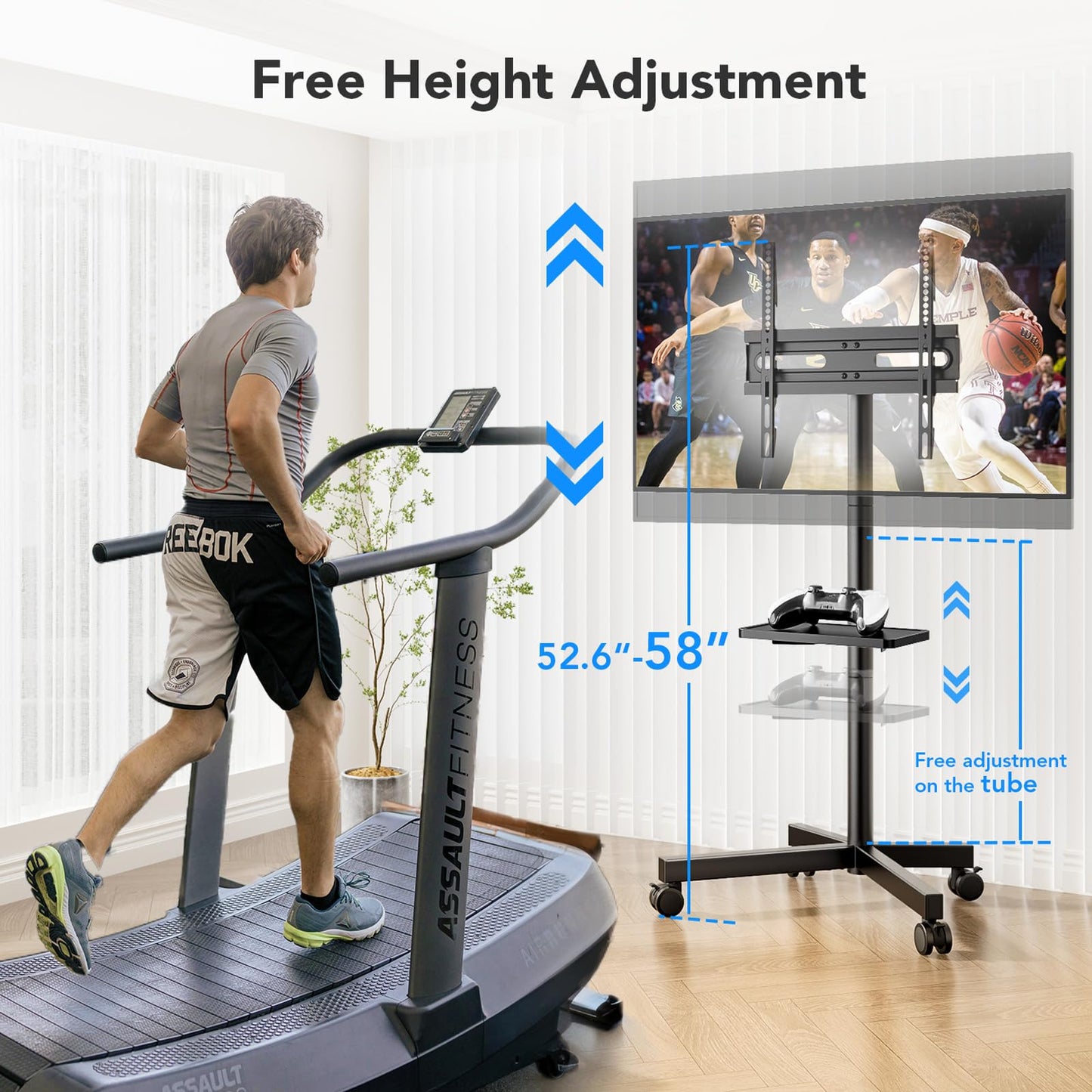 AX WABER Mobile TV Stand for 23-60 Inch LCD LED Flat/Curved Panel Screen TVs, Rolling TV Cart Holds up to 88Lbs Portable Stand with Shelf Rolling Floor Max VESA 400x400mm