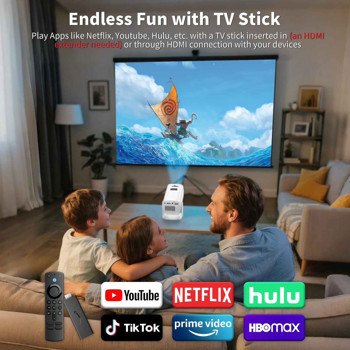 Mini Projector, Portable Projector 4K Support, Full HD 1080P Outdoor Projector, 270° Rotation Movie Projector, Compatible with Smartphone, TV Stick, Laptop, PS4, HDMI, USB (No WiFi or Bluetooth)