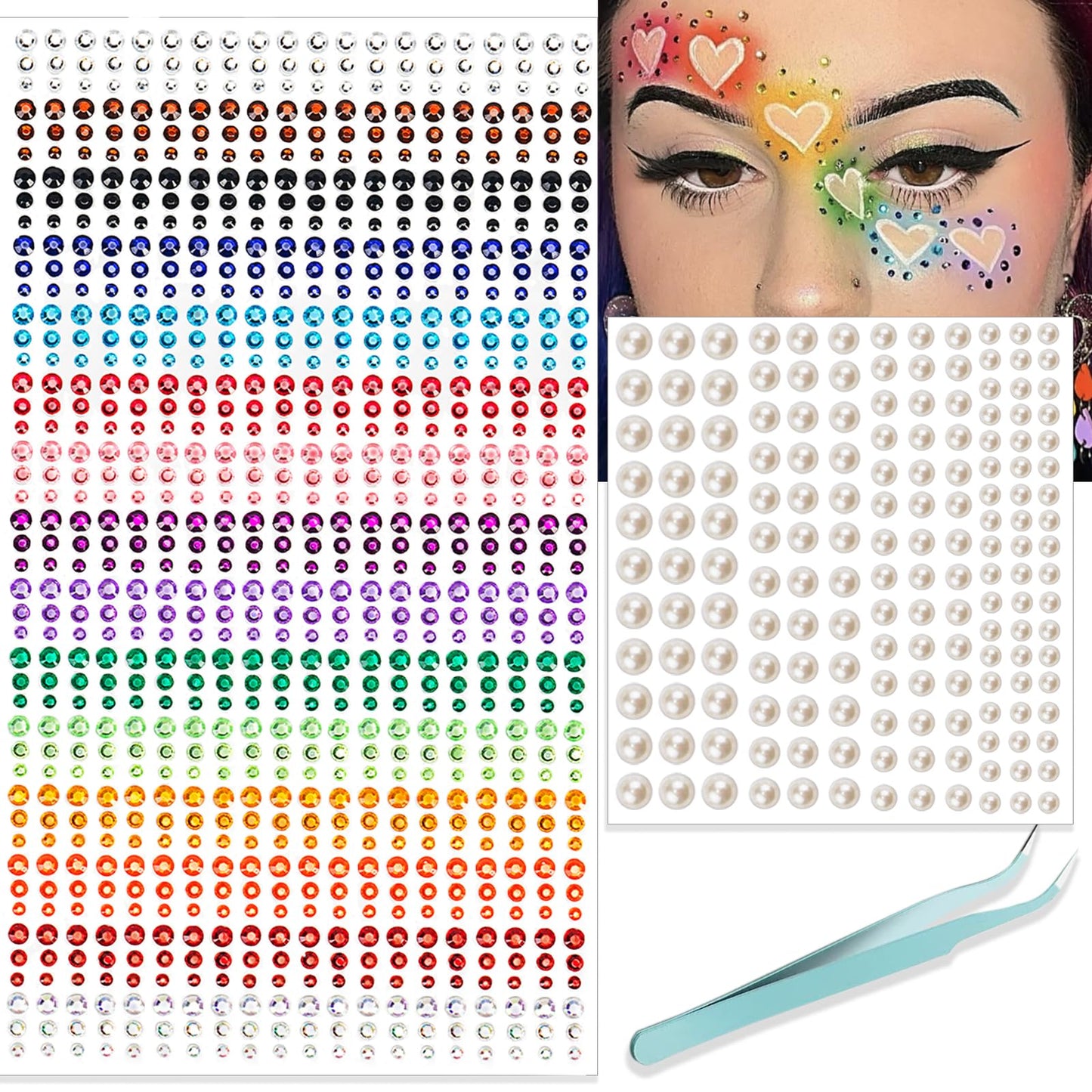 NOOEPC Face Gems Hair Gems，Self Adhesive Face Gems Rhinestones, Face Jewels Diamonds Sticky Gems for Makeup Hair Crafts Halloween Decorations