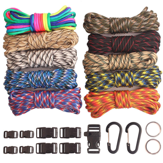 GeGeDa Paracord,Paracord 550 Combo Crafting Kits with 5 Types Buckles,20 Feet Each Paracord Rope (Light Rainbow Set 200feet) (D-Set)